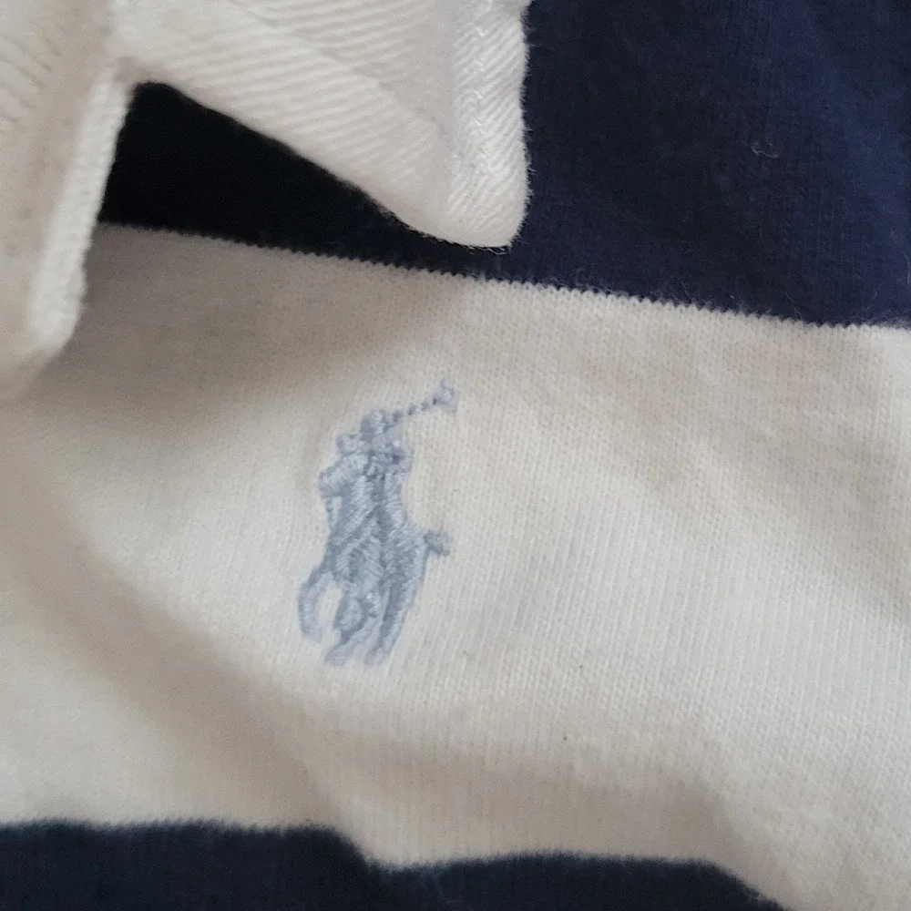 Ralph Lauren Baby Rugby Romper 9M Blue White Striped Polo One Piece